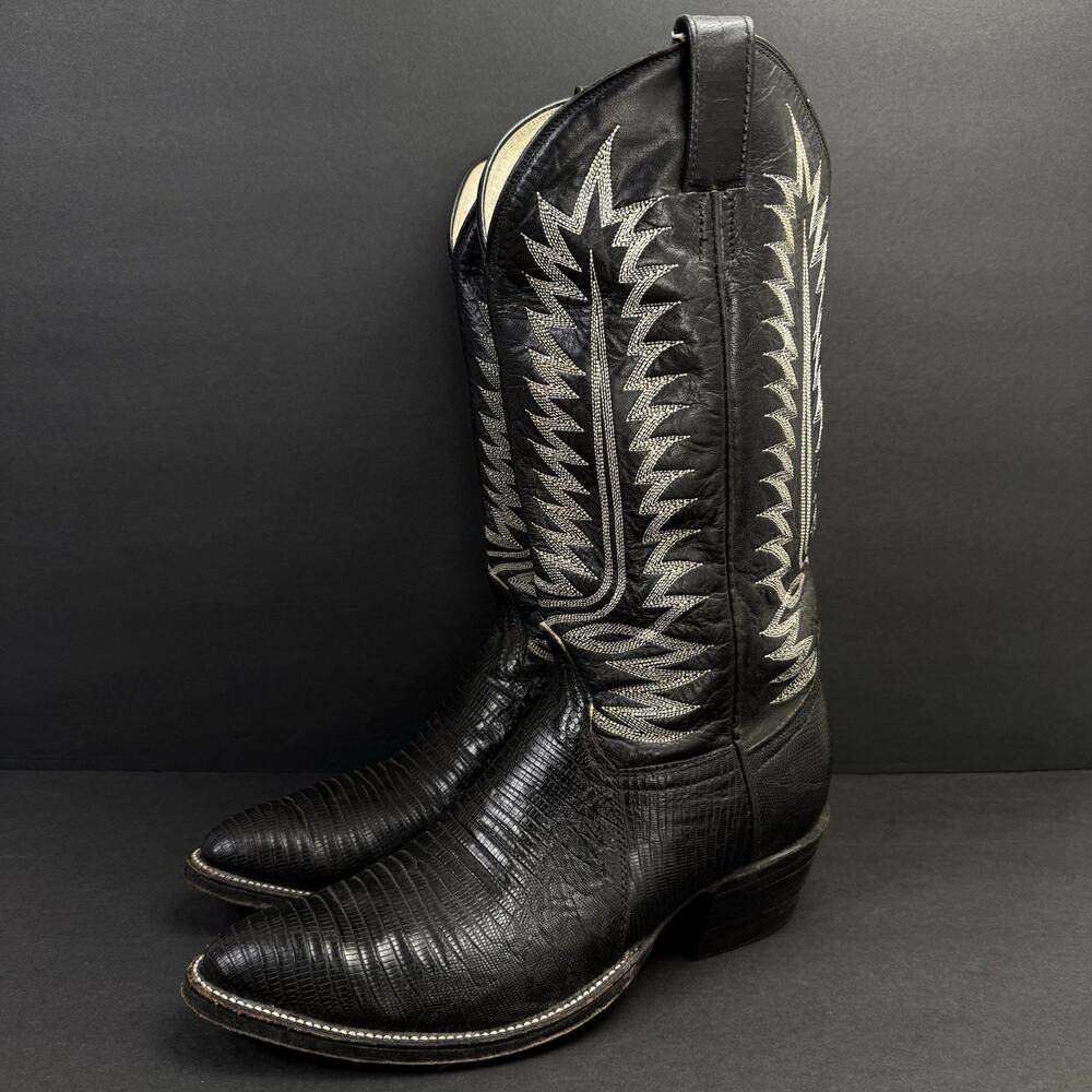 Cowtown W844 Western Cowboy Boots Men’s 9D Black Teju Lizard Exotic Leather